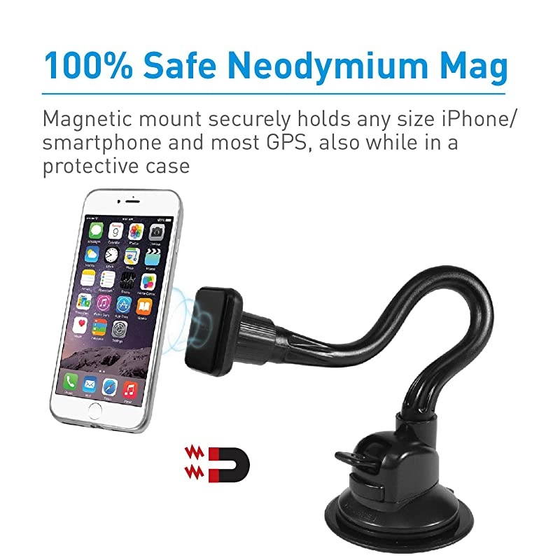 Magnetic Phone Car Mount Windshield Phone Holder for Car with 12 Long Arm Super Strong Magnet for All Smartphones Cell Phones iPhones Samsung Galaxies etc