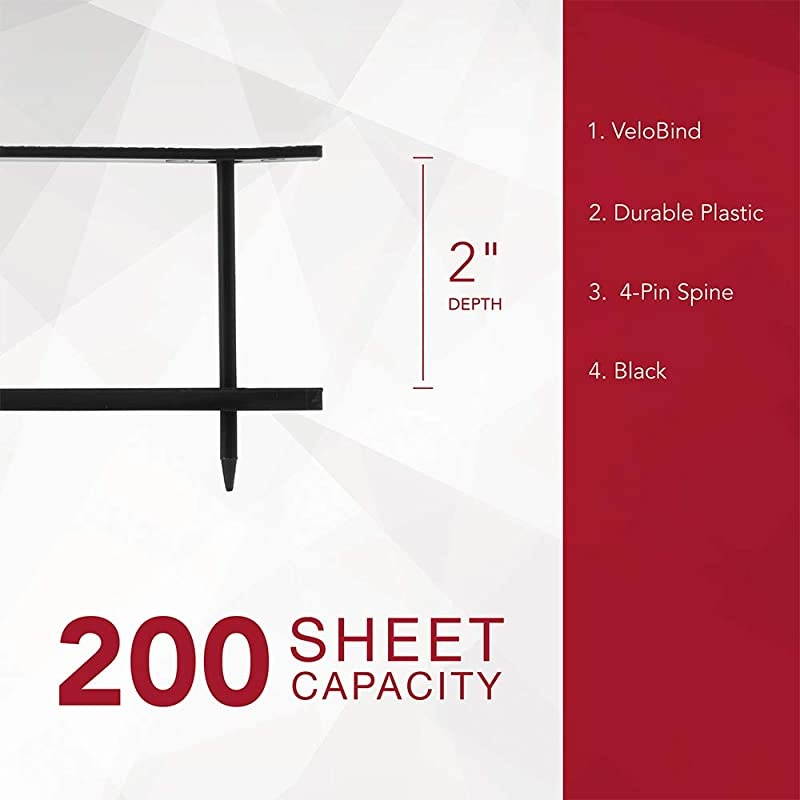Binding Spines Reclosable 2 Depth 4 Pin Spines 200 Sheet Capacity VeloBind Black 25 Pack 9741630