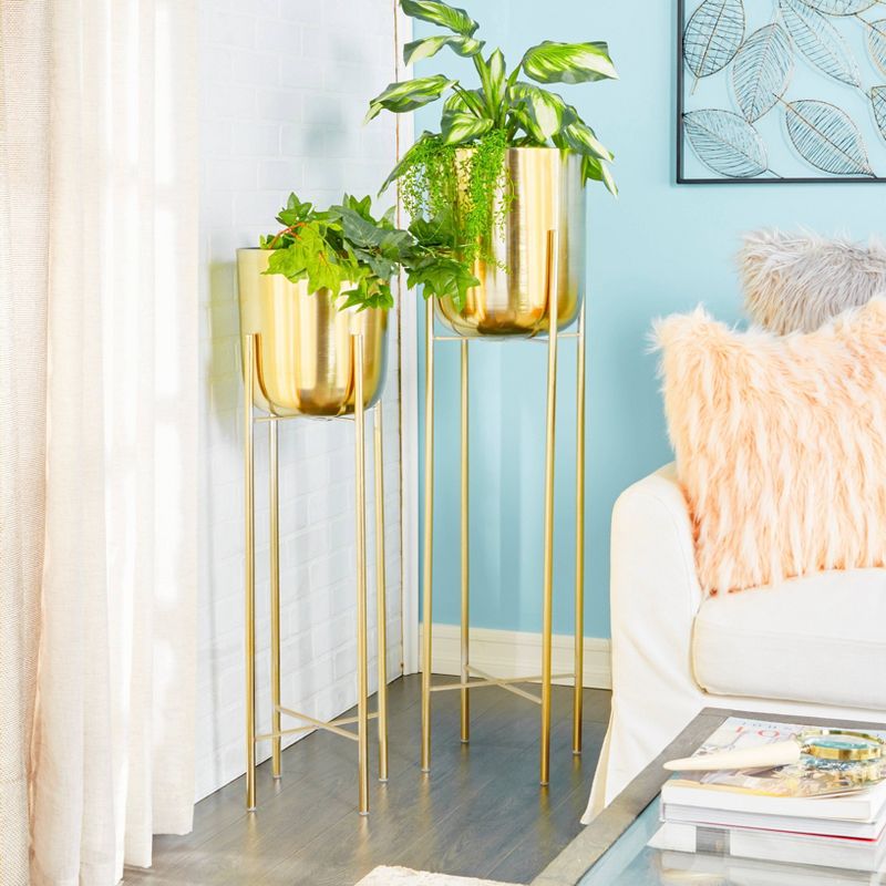 Set of 2 Planters with Stand Gold - CosmoLiving by Cosmopolitan