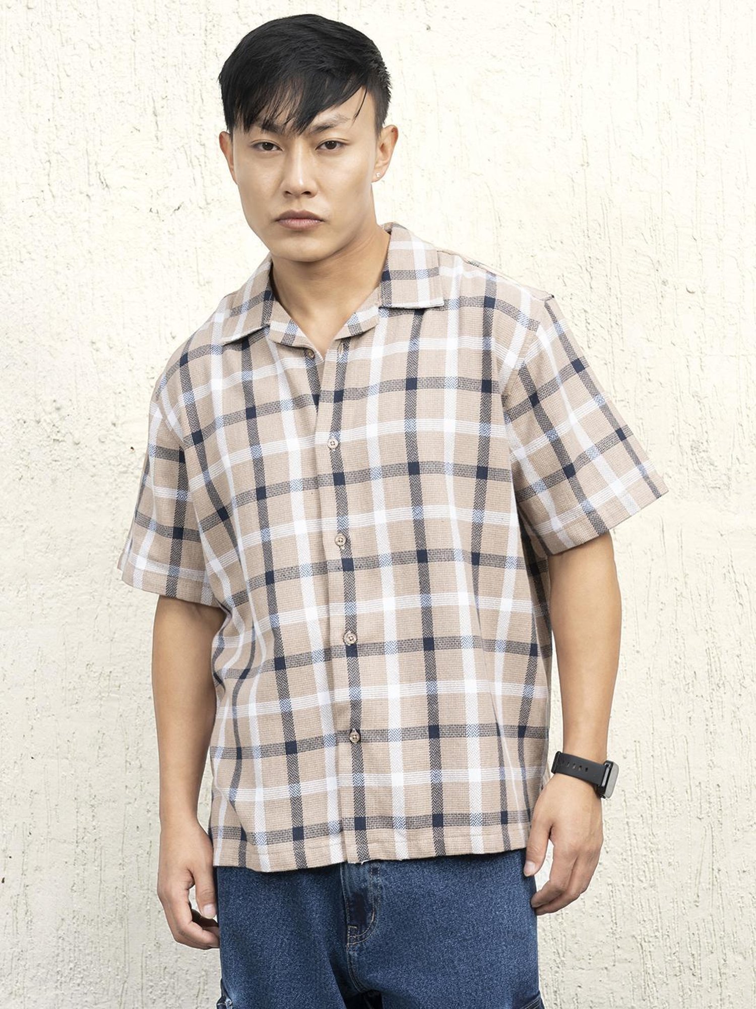 Hubberholme Men Cotton Short Sleeves Oversized Checked Shirt 6