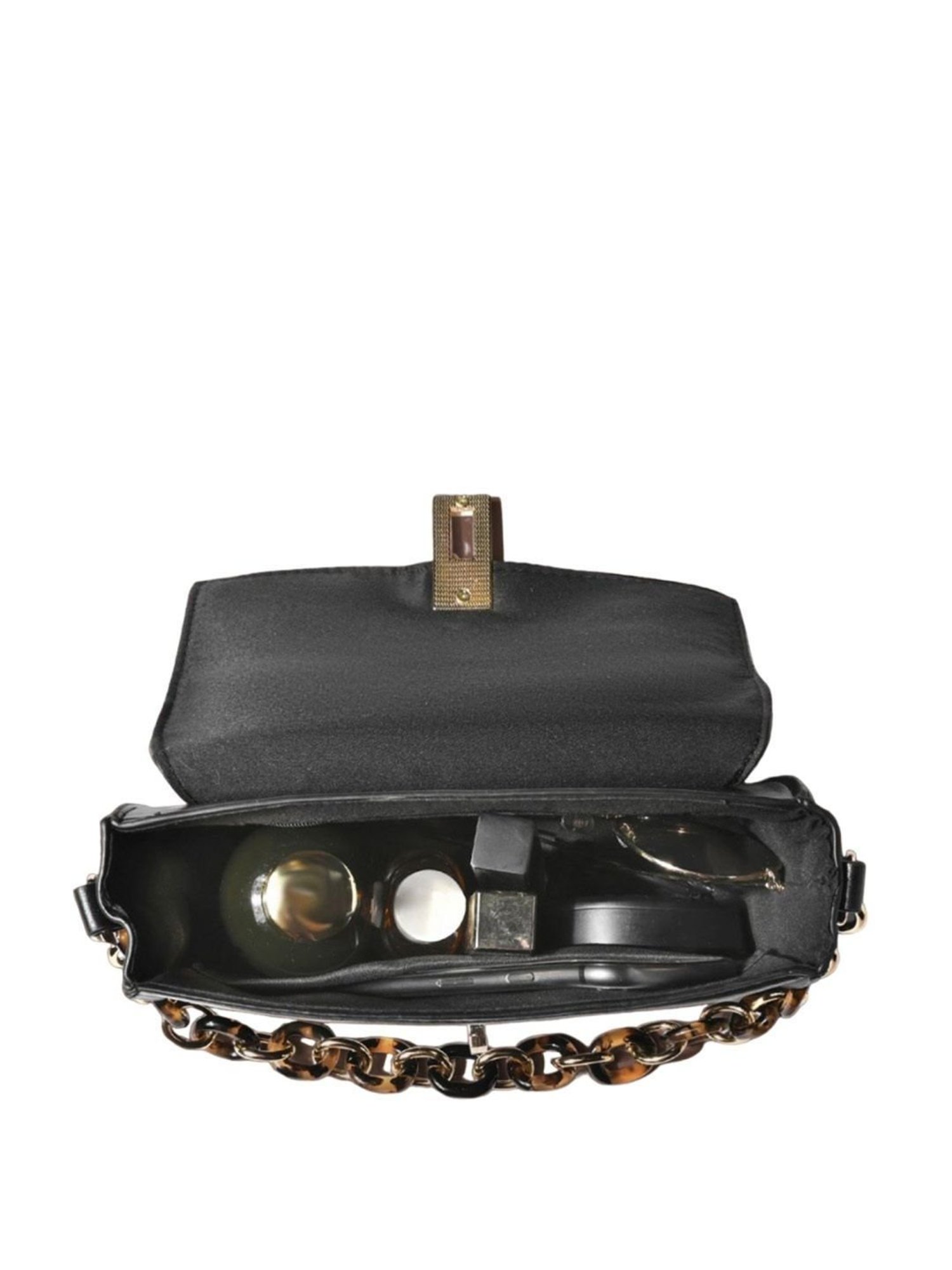 Accessorize London Black Faux Leather Solid Satchel Handbag