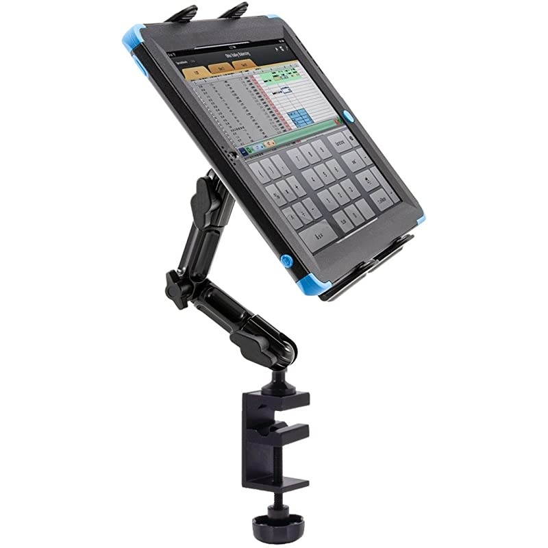 Heavy Duty 4-Way Adjust Aluminum Alloy Pole/Bar Cymbal Mic Microphone Stand Podium Tablet Holder Clamp Mount for iPad Pro Air Mini Samsung Galaxy Tab Surface Book Pro Google