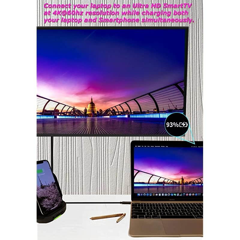 Travel USB C Dock w 45W Power Delivery Wireless Charger 4K60HZ HDMI SD Card Reader 3X USB 20 Ports AudioMic Jack Thunderbolt 3 Compatible Bundle w 65W Adapter USBC to C Cable