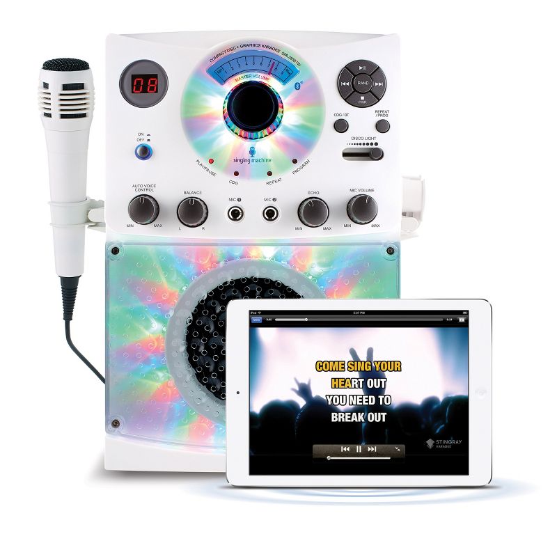Singing Machine Bluetooth Karaoke System with LED Disco Lights, CD+G, and Microphone, White (SML385BTW)