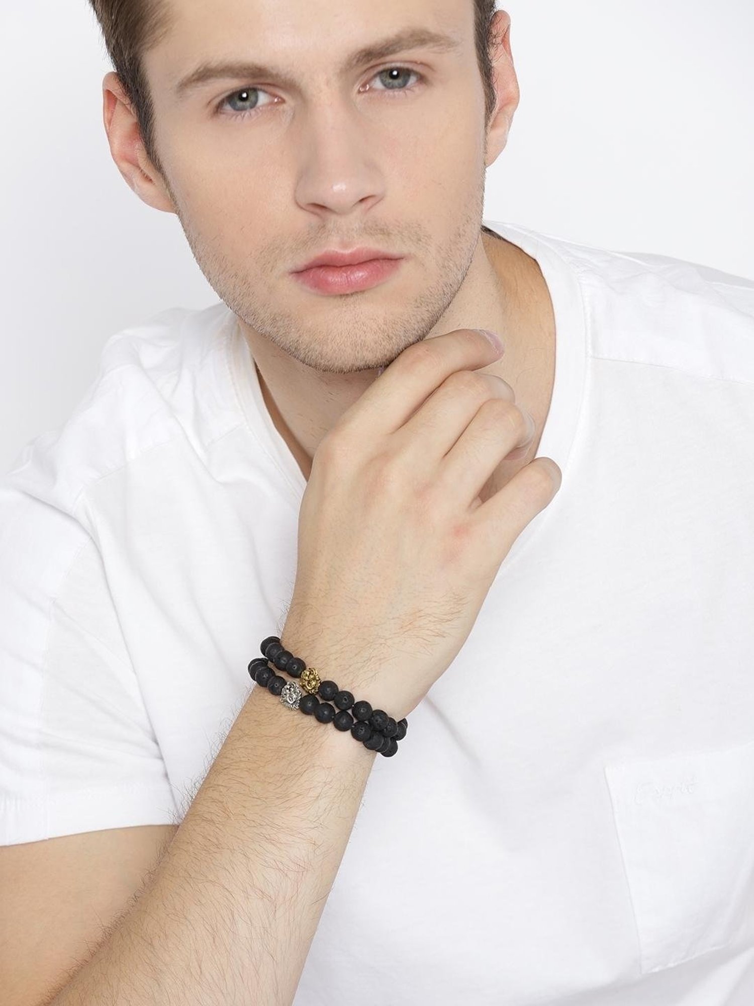 YouBella Black Natural Beaded Elasticated Bracelets - Set of 2