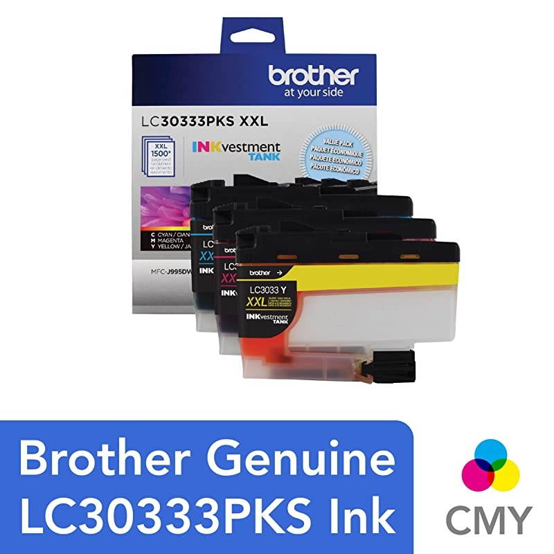 Genuine LC30333PKS 3-Pack, Super High-yield Color INKvestment Tank Ink Cartridges; Includes 1 Cartridge each of Cyan, Magenta & Yellow, Page Yield Up to 1,500 Pages/Cartridge, LC3033