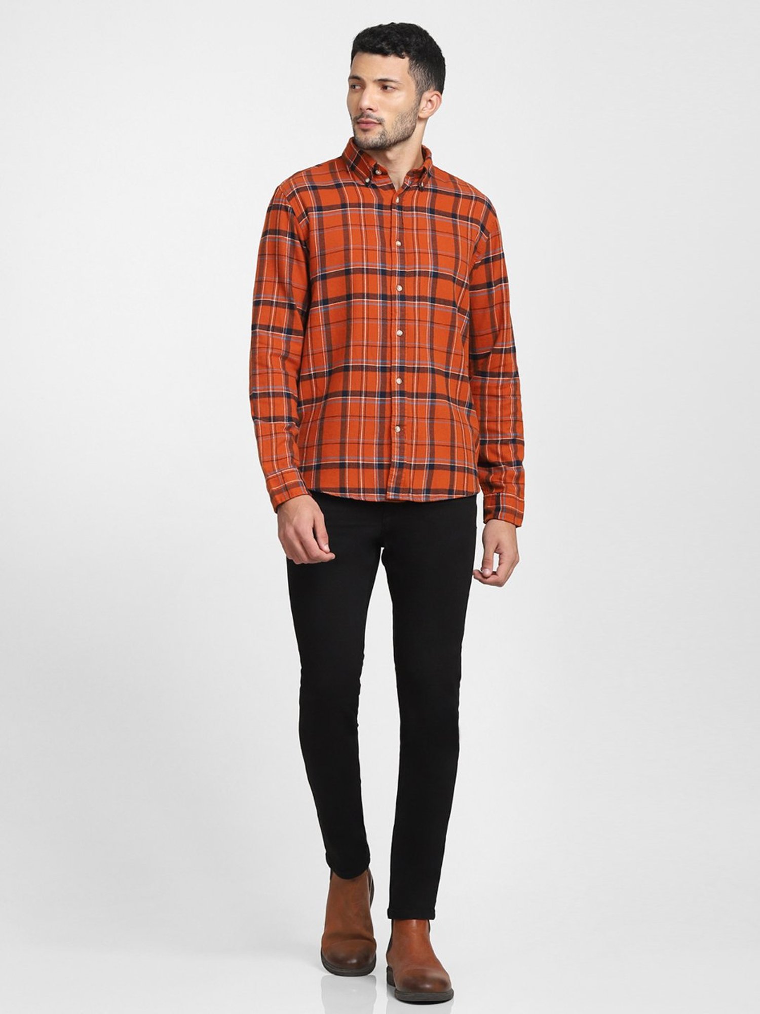 SELECTED HOMME Bombay Brown Cotton Regular Fit Checks Shirt