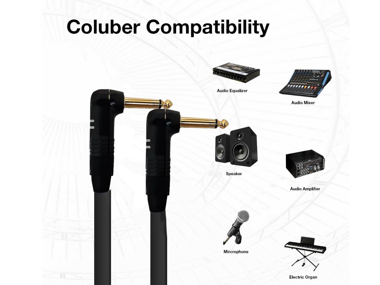 Right Angle 1/4" TS Unbalanced Mono Cable - Custom Length, Color Connector Cord