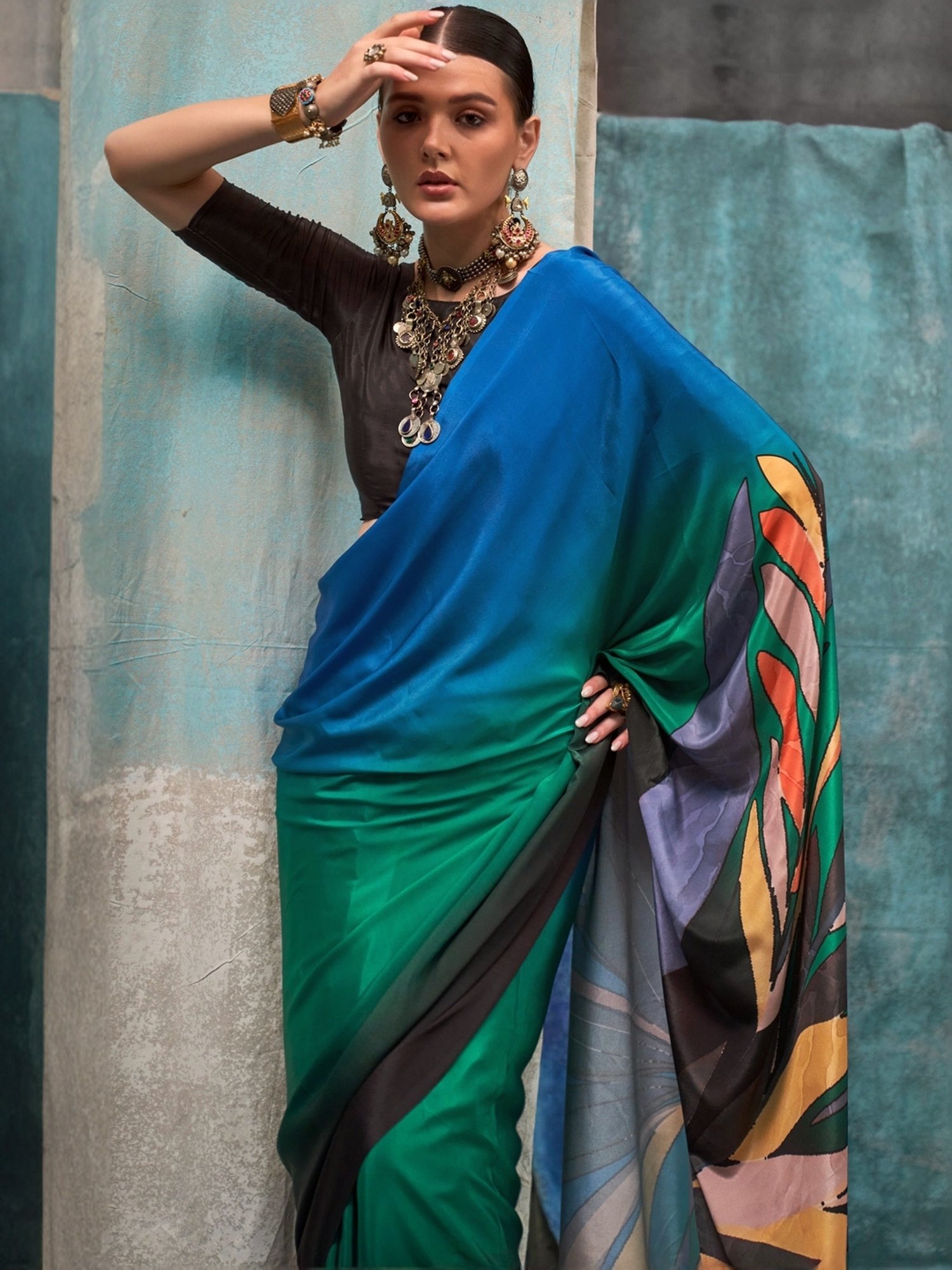 Elora Multicolored Printed Saree With Unstitched Blouse
