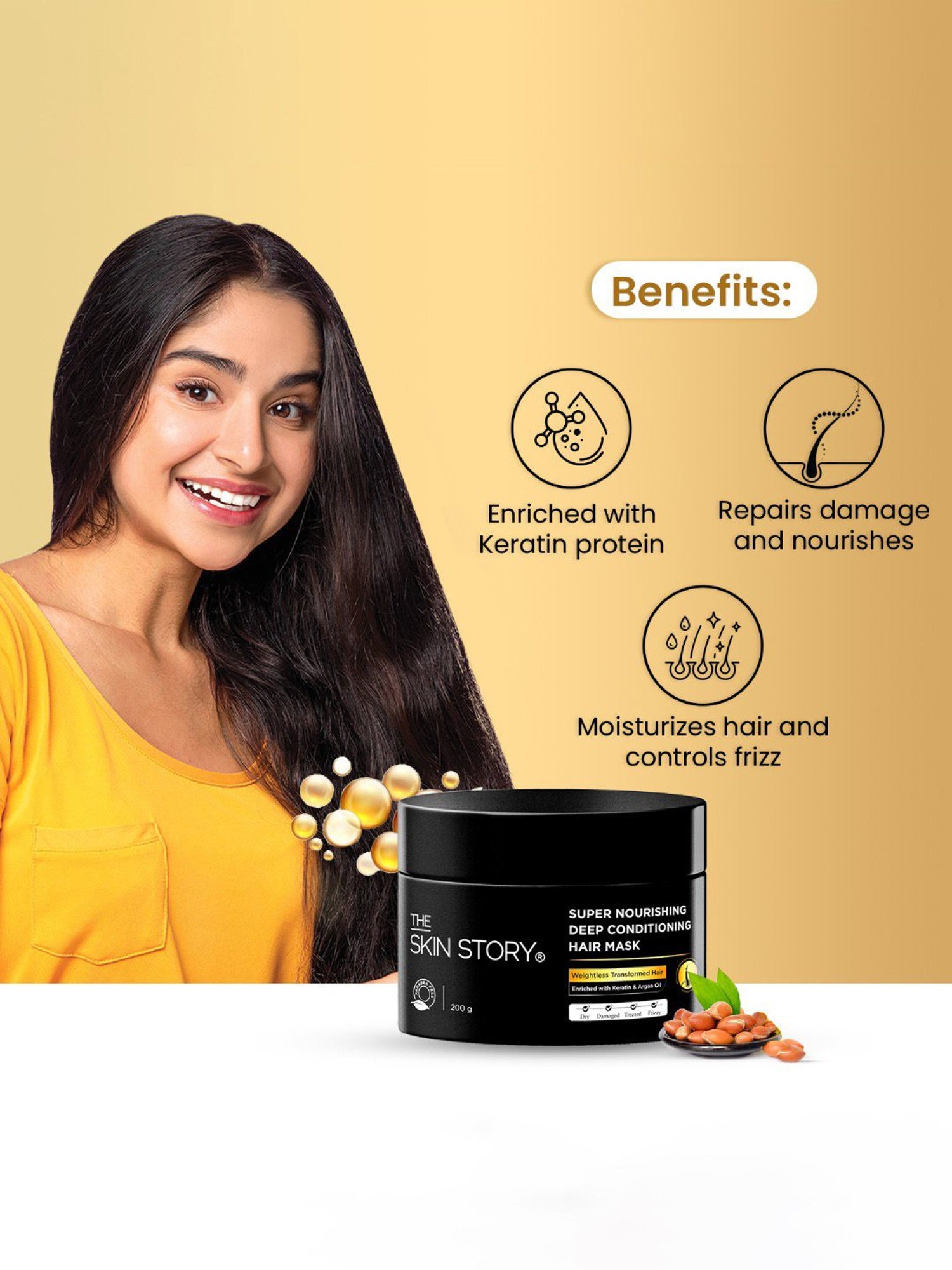 The Skin Story Keratin & Argan Oil Super Nourishing Deep Conditioning Hair Mask - 200 gm