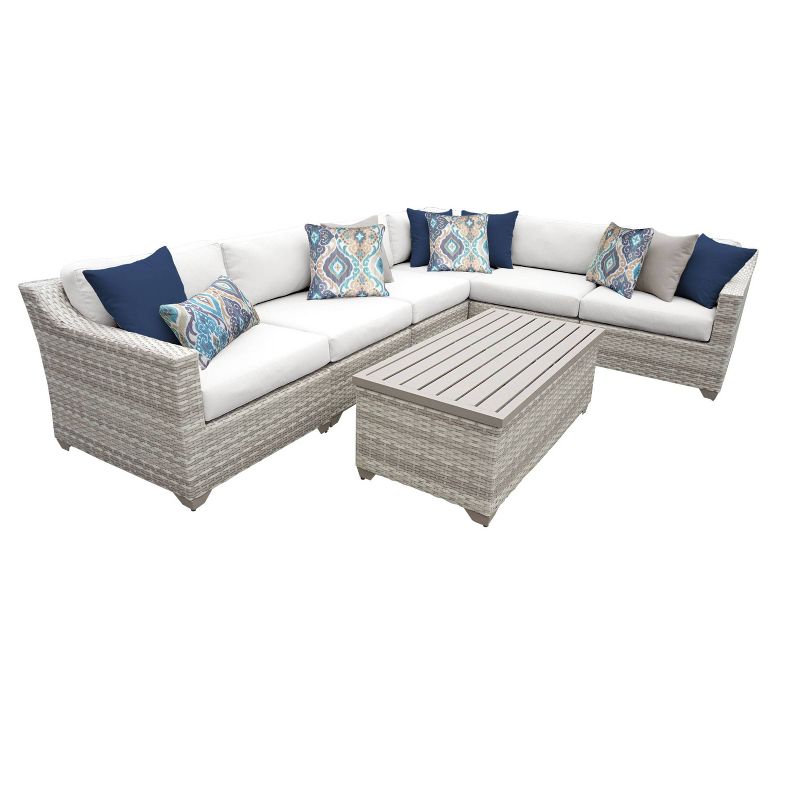 Nolin 7pc Sectional Weathered Brown Frame Sunbrella Spectrum Denim Fabric - La-Z-Boy