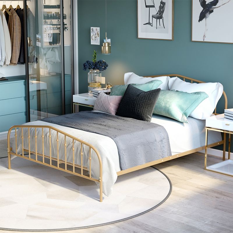 Costway Queen size Metal Bed Frame Steel Slat Platform Headboard Bedroom Antique Brown