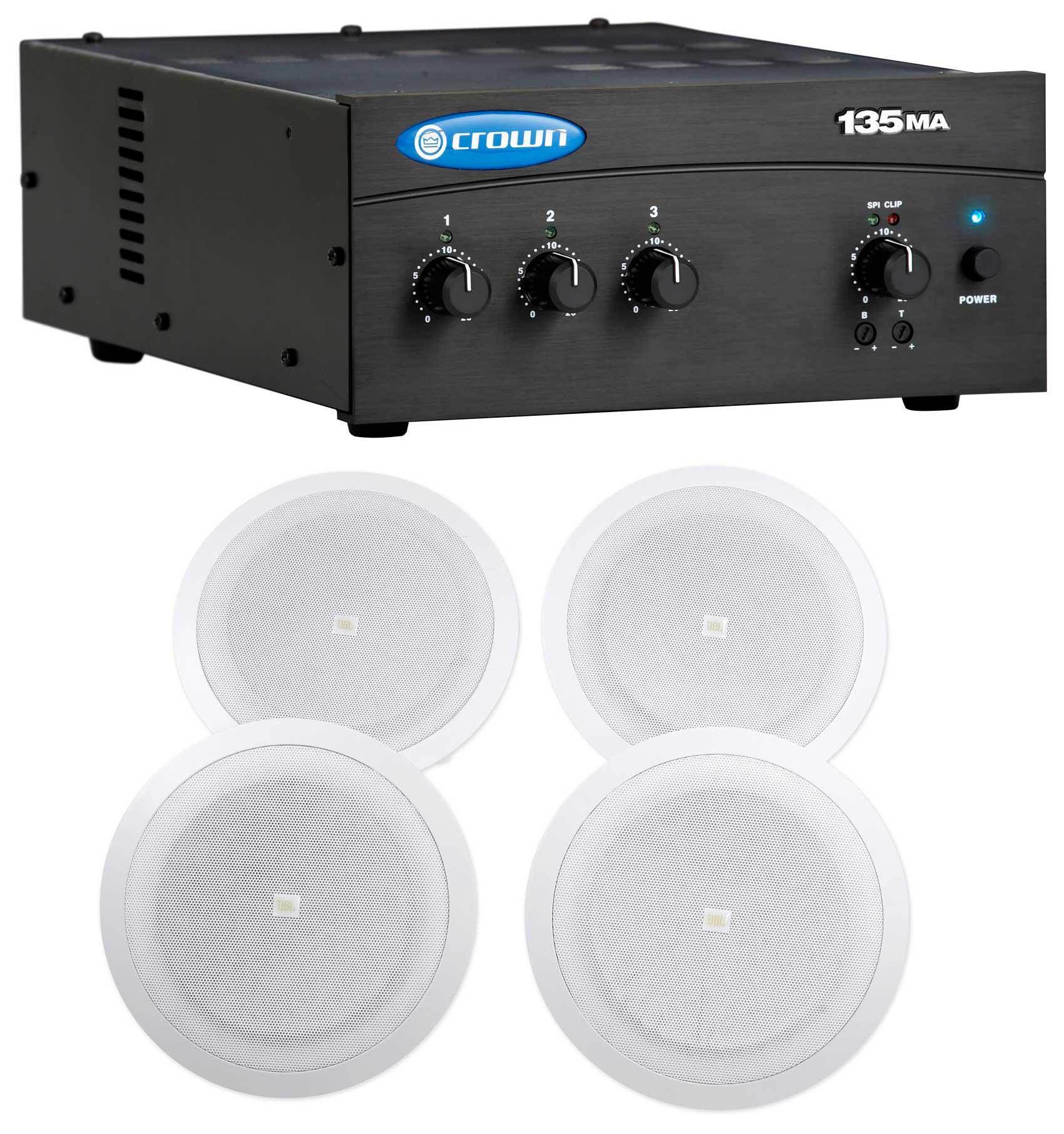 Crown 135MA 35 Watt Amplifier+(4) JBL 8" Speakers For Restaurant/Bar/Cafe