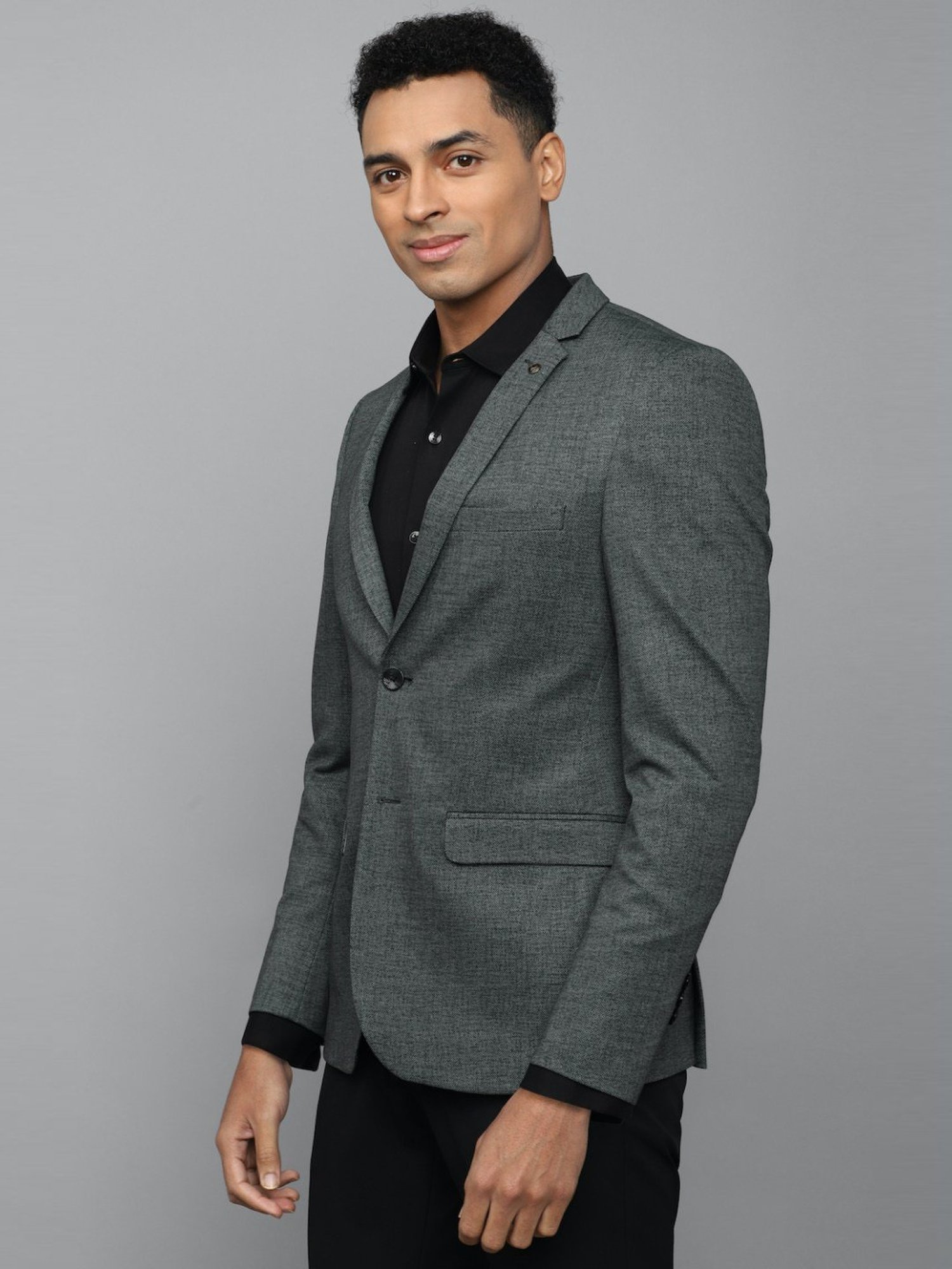 Allen Solly Grey Slim Fit Texture Blazer