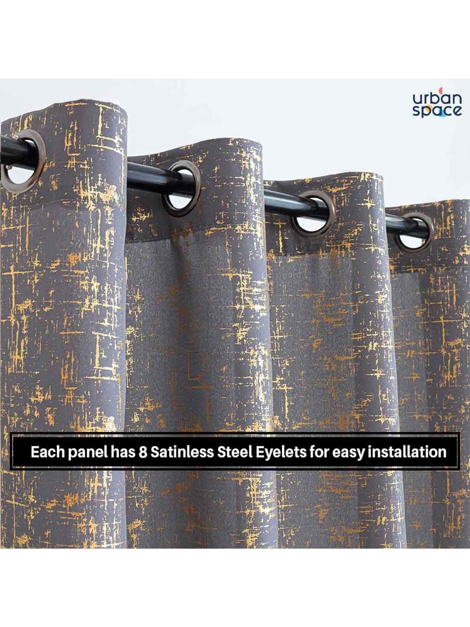 Urban Space Grey Polyester Window Curtain With Tieback & Eyelet