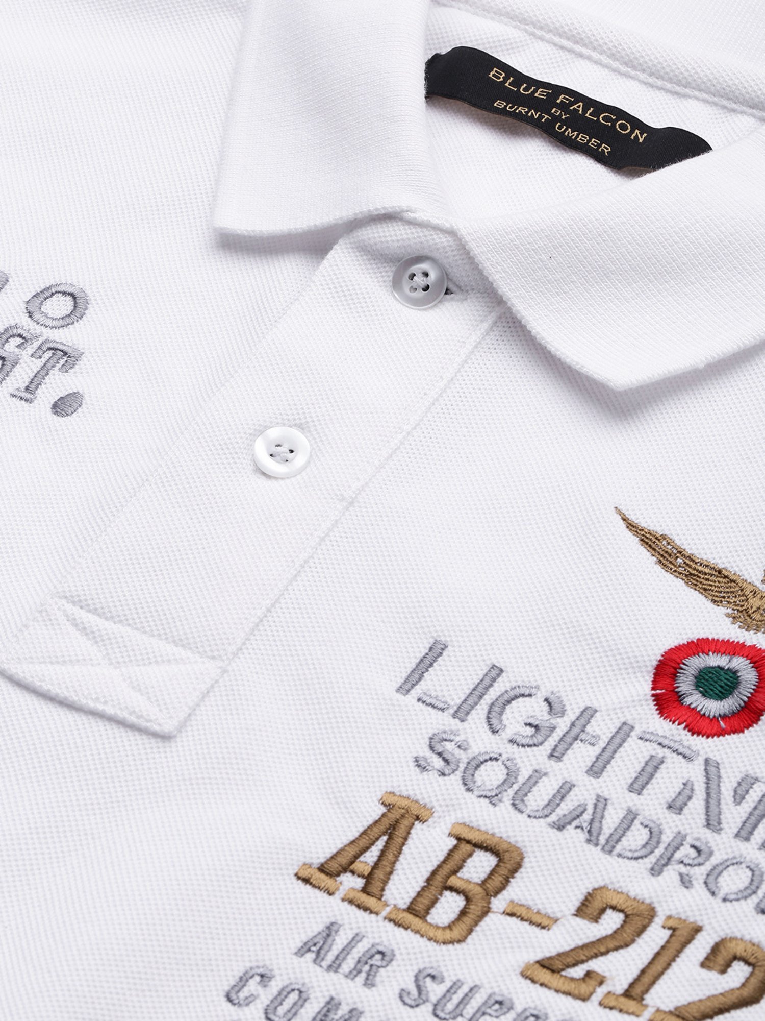 Burnt Umber White Regular Fit Printed Polo T-Shirt