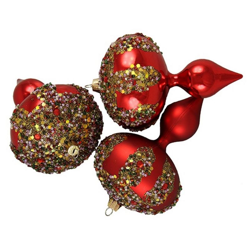 Barcana 3ct Red Shatterproof Glitter Sequin Beaded Christmas Finial Ornaments 5"