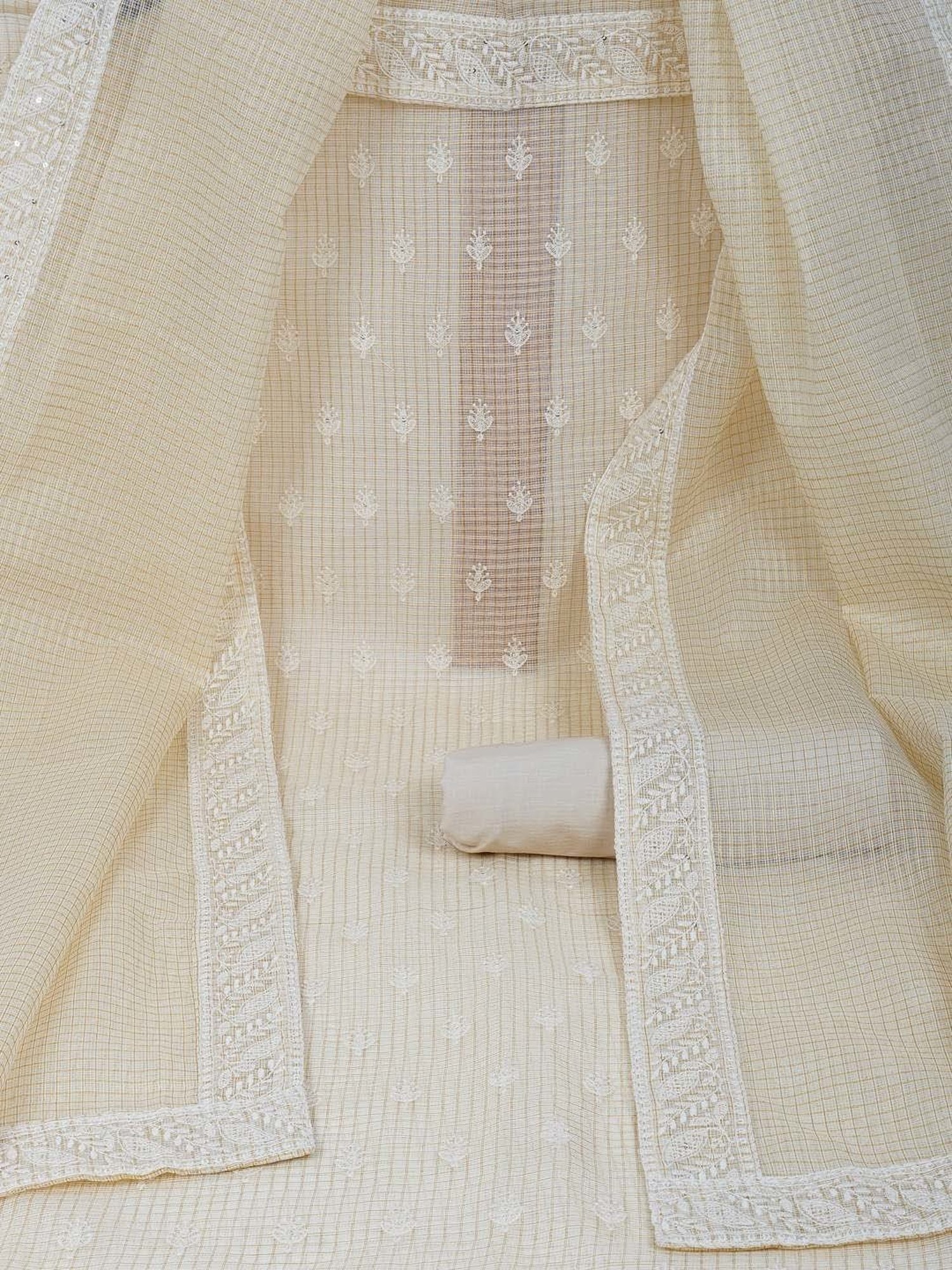 Kami Kubi Beige Embroidered Unstitched Dress Material