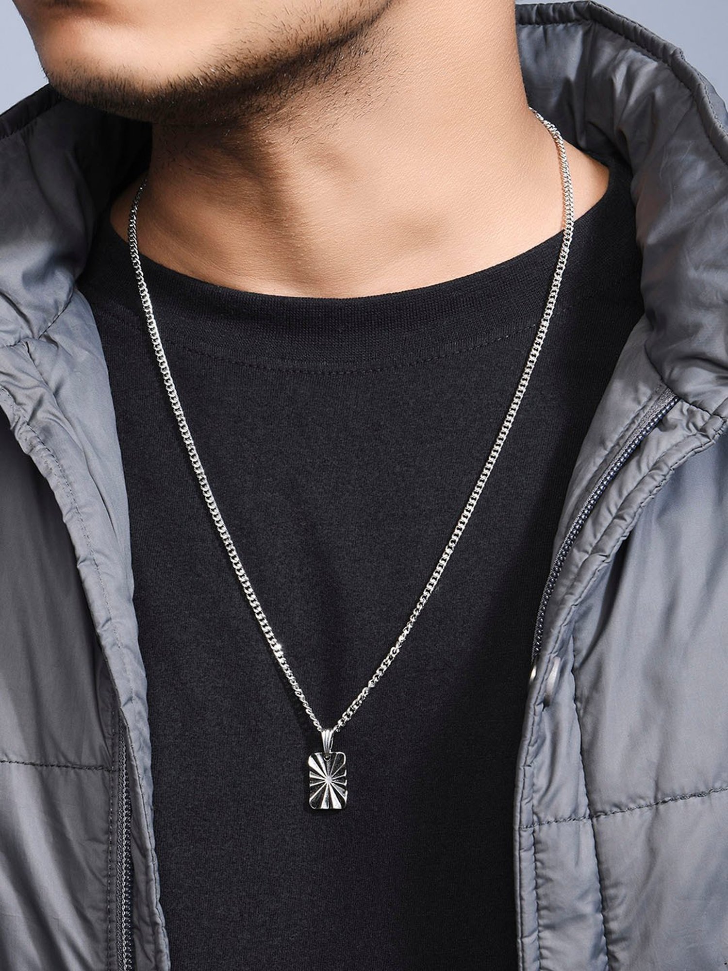 The Bro Code Silver-Plated Rectangular Pendant Necklace for Men