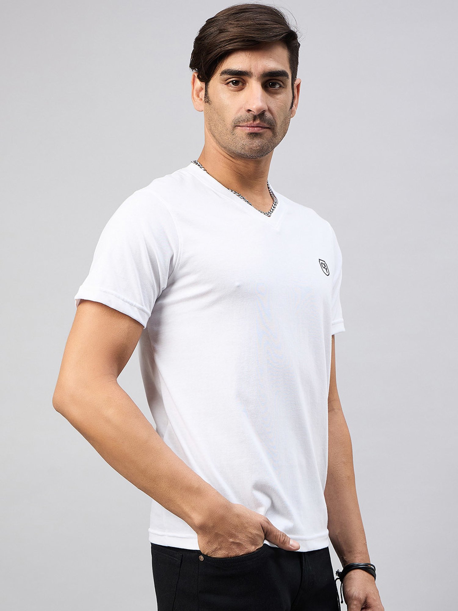 Club York White Regular Fit V-Neck T-Shirt