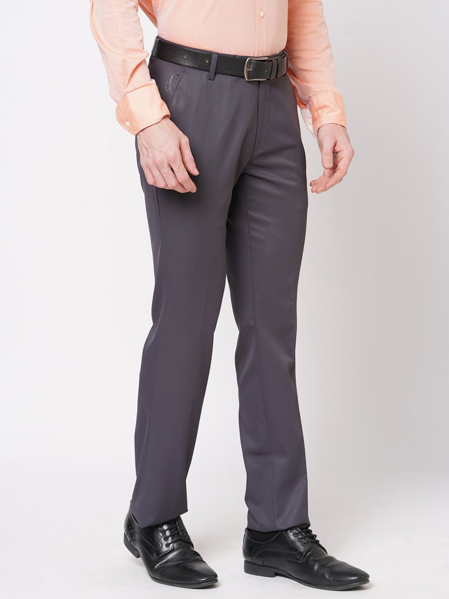 SOLEMIO Purple Slim Fit Flat Front Trousers