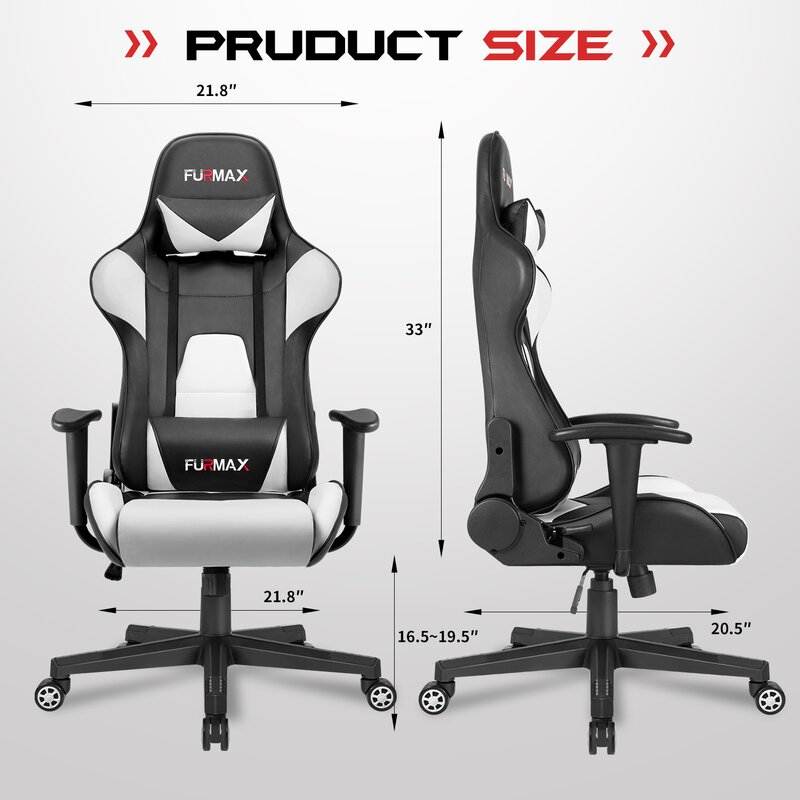 Furmax Gaming Office Chair Ergonomic High-Back Racing Style Adjustable Height Executive Computer Chair, PU Leather Swivel Desk Chair (Black/Grey)
