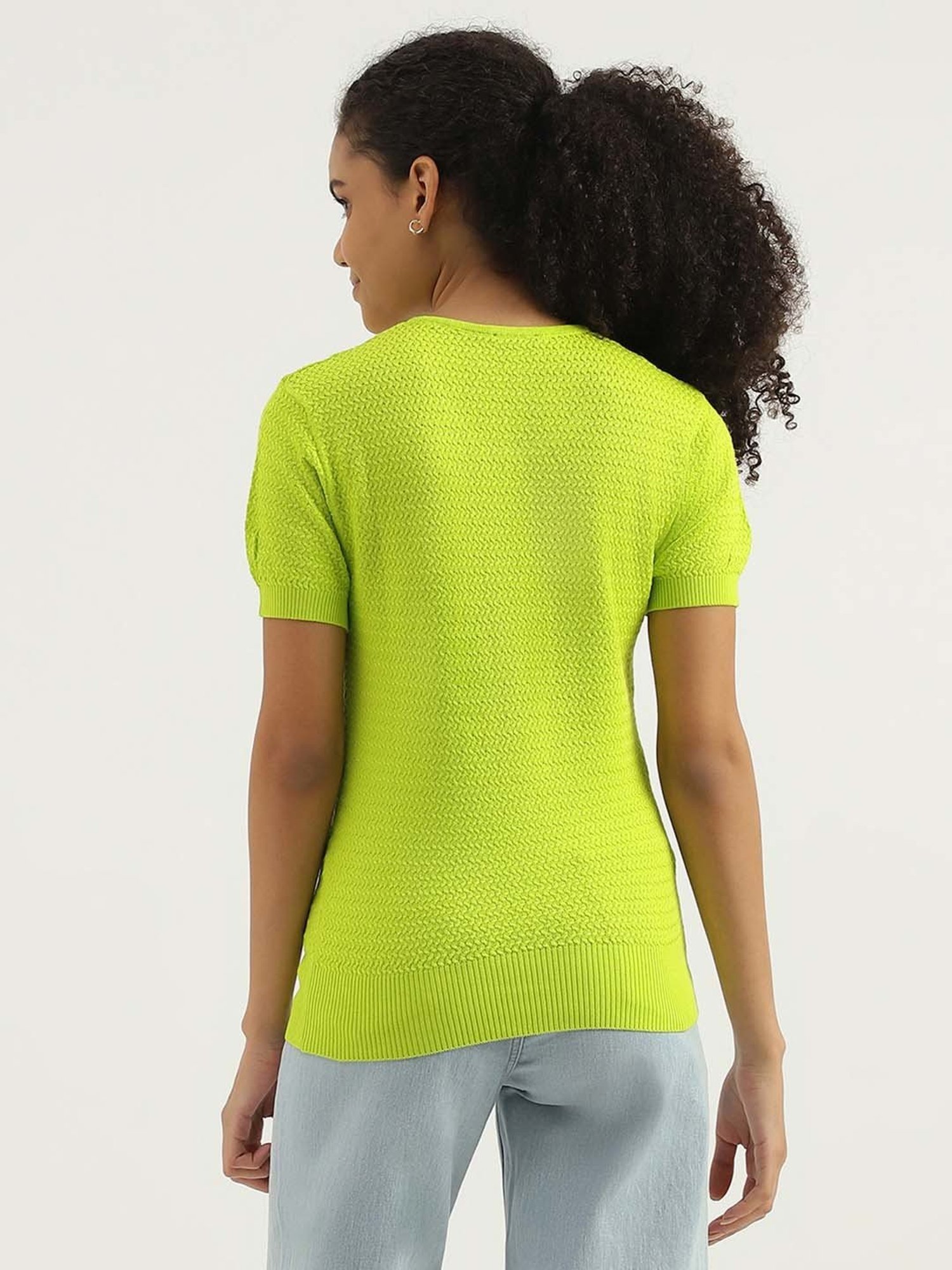 United Colors of Benetton Green Cotton Textured Pattern Top