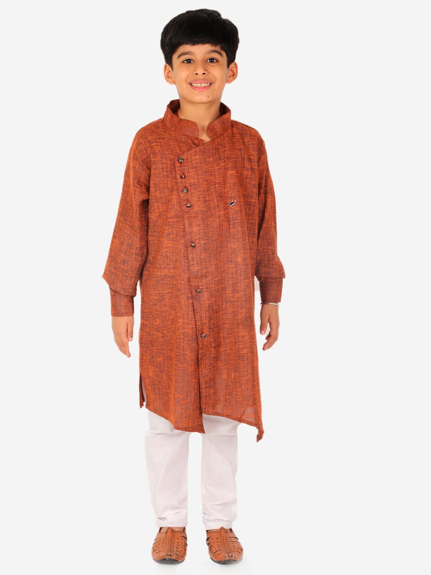 Pro-Ethic Style Developer Kids Brown & White Textured Full Sleeves Kurta with Pyjamas