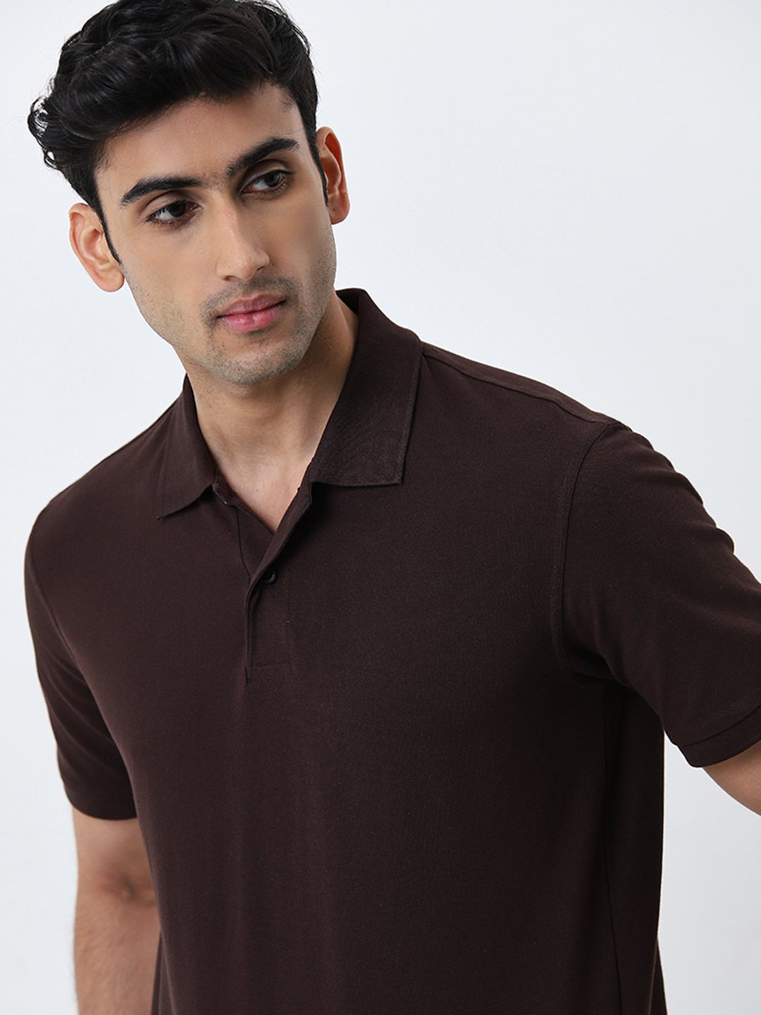 WES Casuals by Westside Dark Brown Slim-Fit Cotton Blend Polo T-Shirt