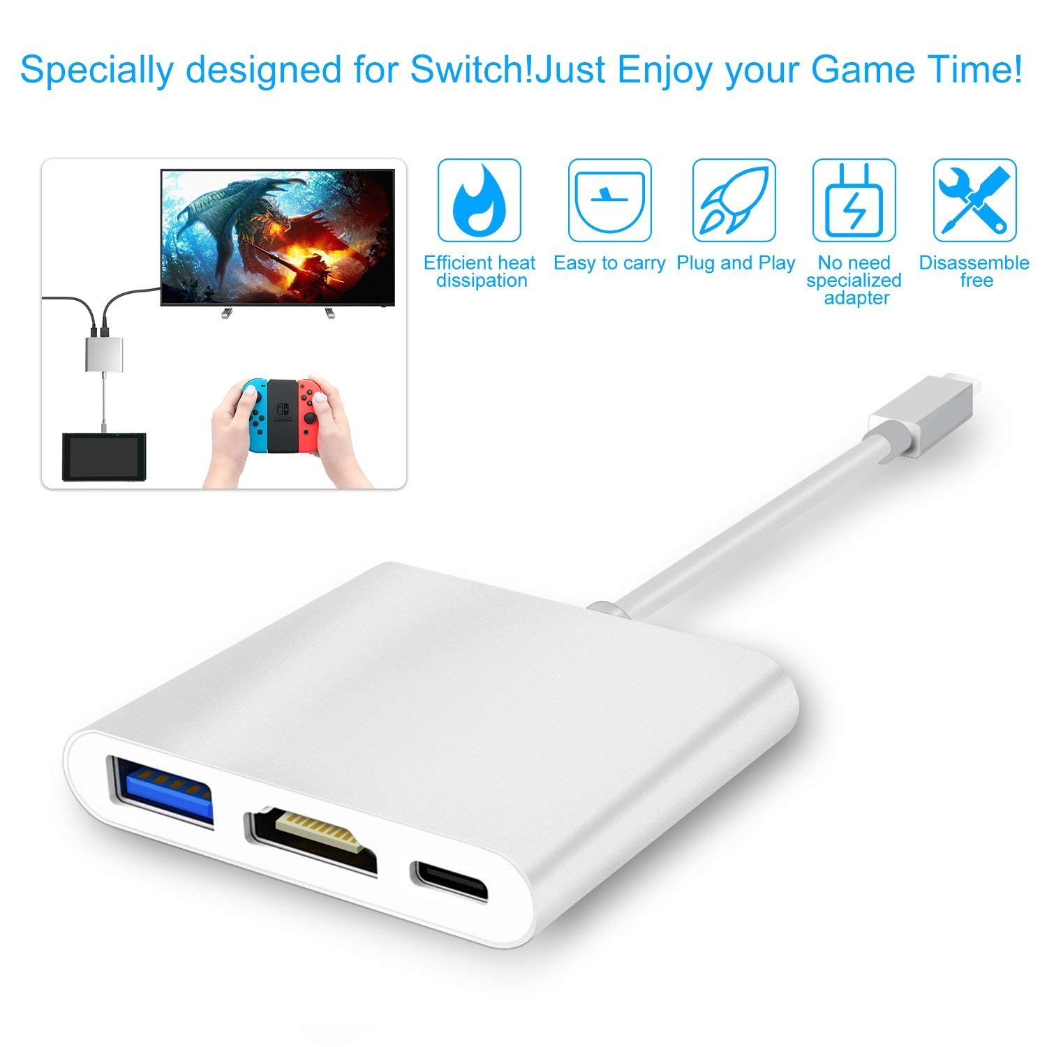 Werleo HDMI Type C Hub Adapter for Nintendo Switch 4K USB C HDMI Converter Dock Cable for Nintendo Switch Support MacBook Pro Samsung Galaxy S8 Plus Google Pixel Black