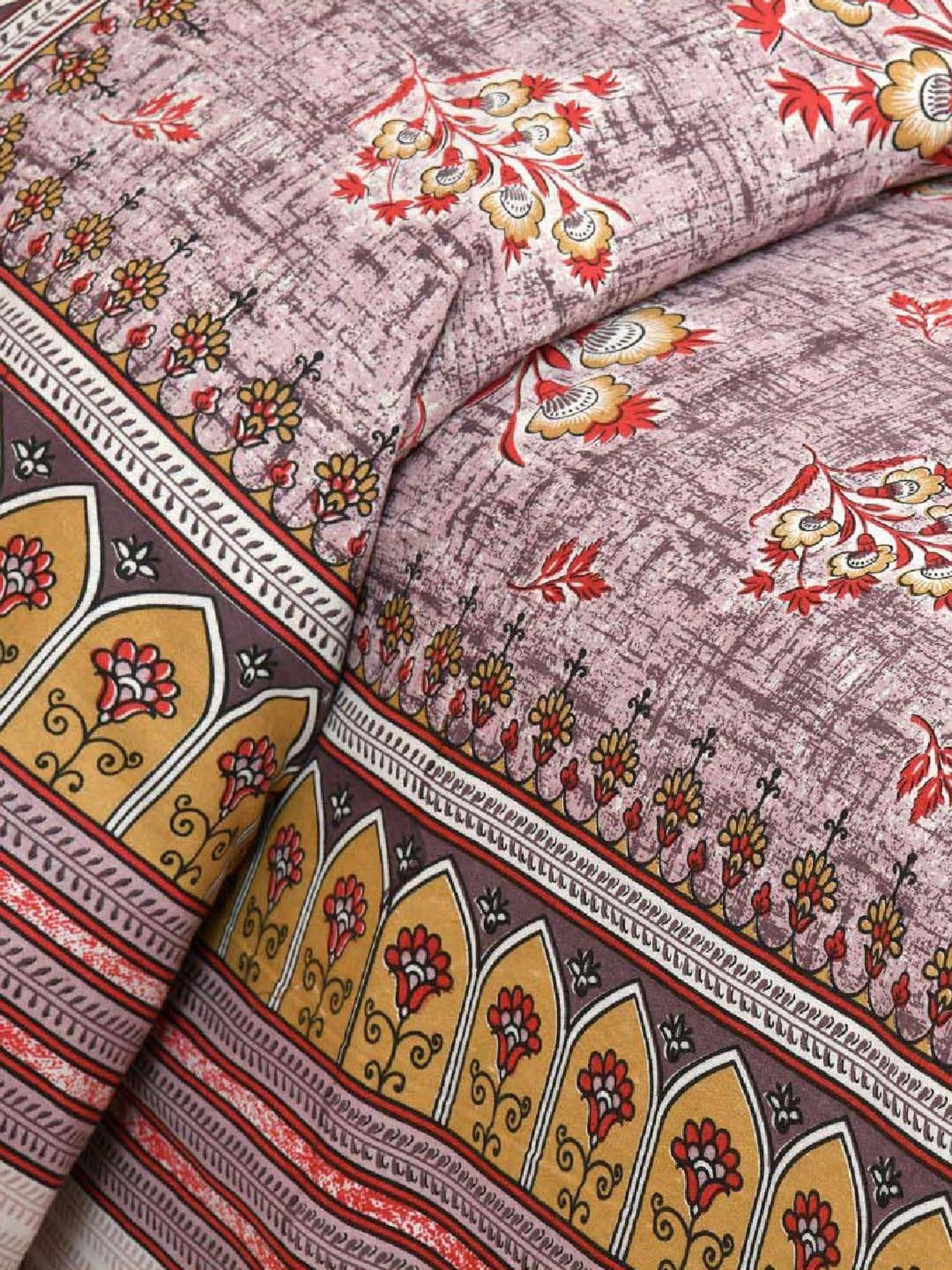 JaipurFabric Redish 180 TC 100% Cotton Floral Double Bedsheet with 2 Pillow Covers