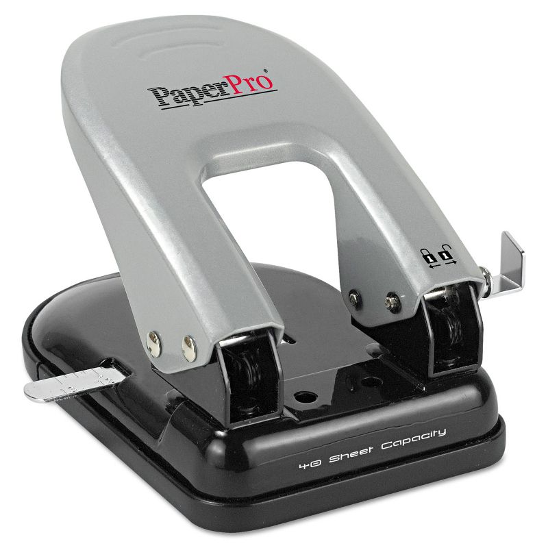 Paperpro-Bostitch inDULGE Two-Hole Punch 40-Sheet Capacity Black/Silver 2340