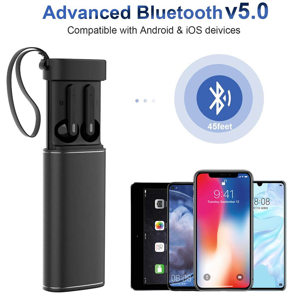 Wireless Headphones, Ephram Bluetooth 5.0 Wireless EarphonesAuto Pairing Bluetooth Earbuds TWS Stereo HiFi Wireless Headphones for Running Sports in-Ear with Type-C Charging with Mic Headset (Black)