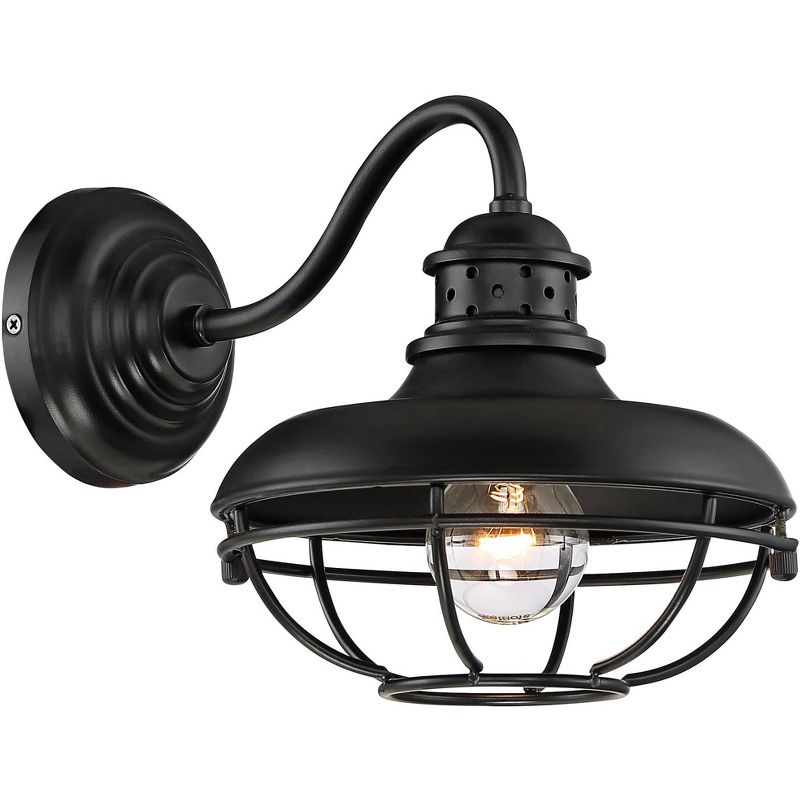 Franklin Iron Works Farmhouse Vintage Outdoor Barn Light Fixture Black 9" Open Metal Cage for Exterior House Porch Patio Outside