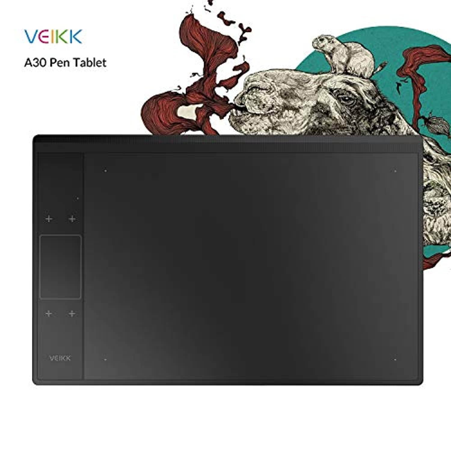 VEIKK A30 V2 10x6 inch Graphic Drawing Tablet Digital Pen Tablet with 8192 Levels Battery-Free Pen, 4 Touch Keys and a Touch Pad ,Compatible with Windows  and  Mac  and  Android OS (VKA30)