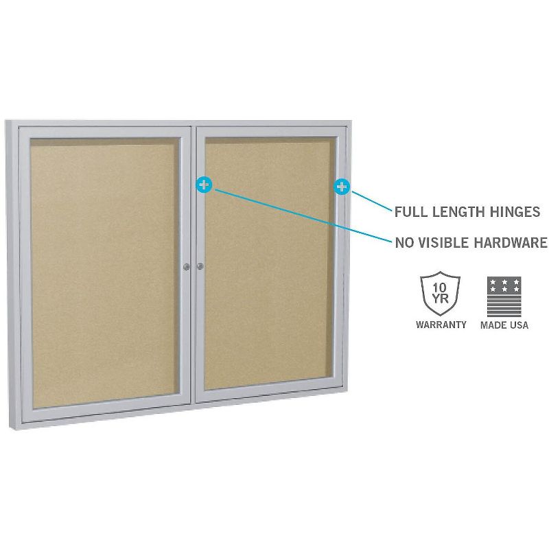 Ghent 3 Door Enclosed Vinyl Bulletin Board with Satin Frame 4'H x 8'W Silver PA34896VX193