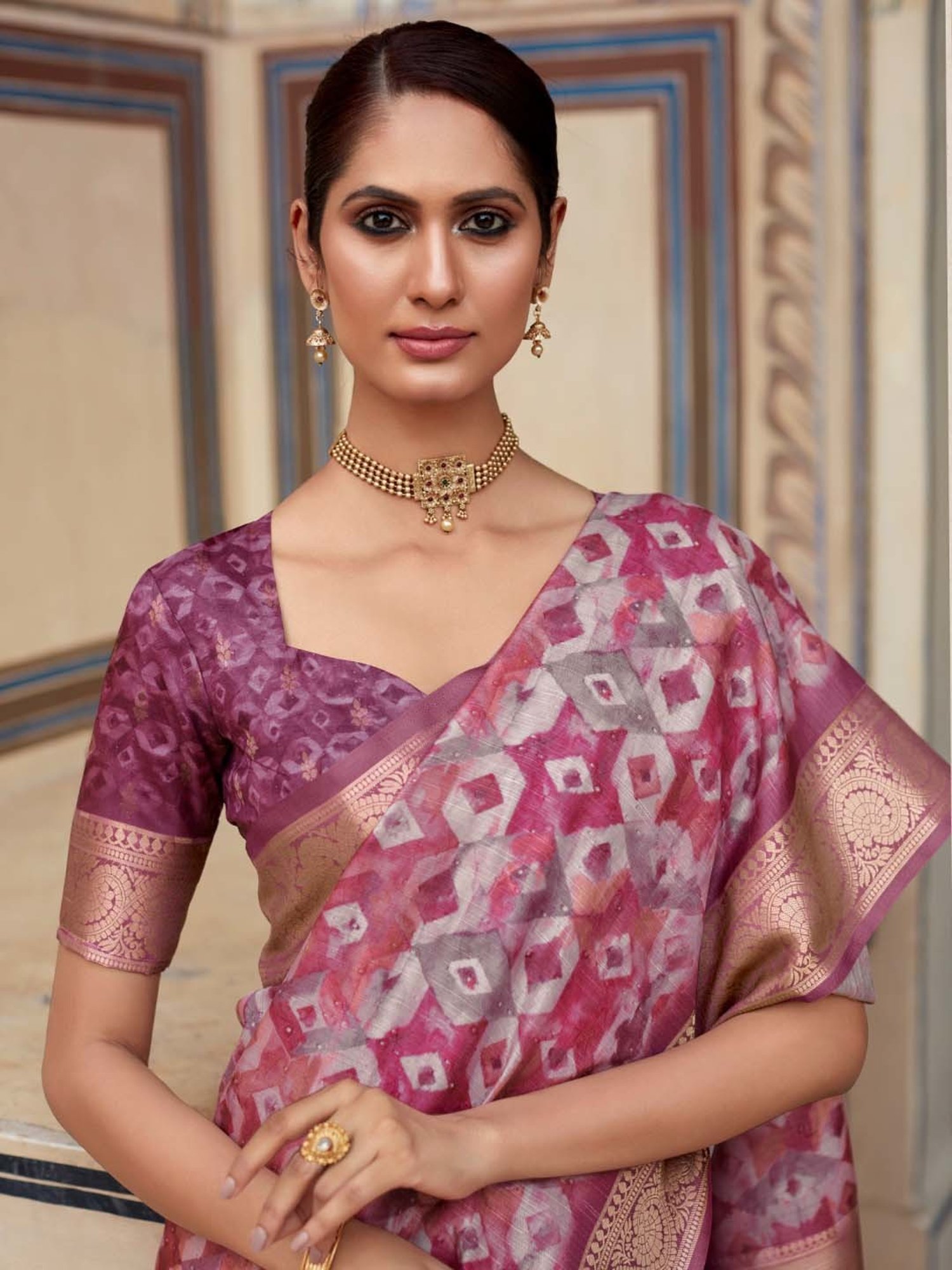 Saree Mall Purple Woven Saree With Unstitched Blouse