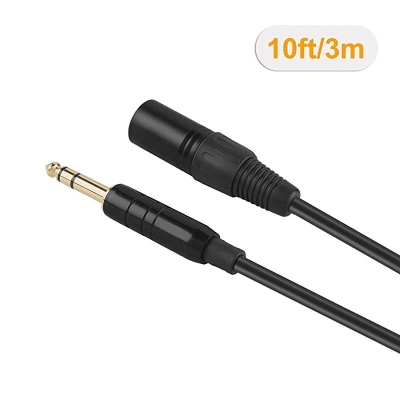 10 FT TRS 6.35mm (1/4 Inch) Male to XLR Male Cable,Black