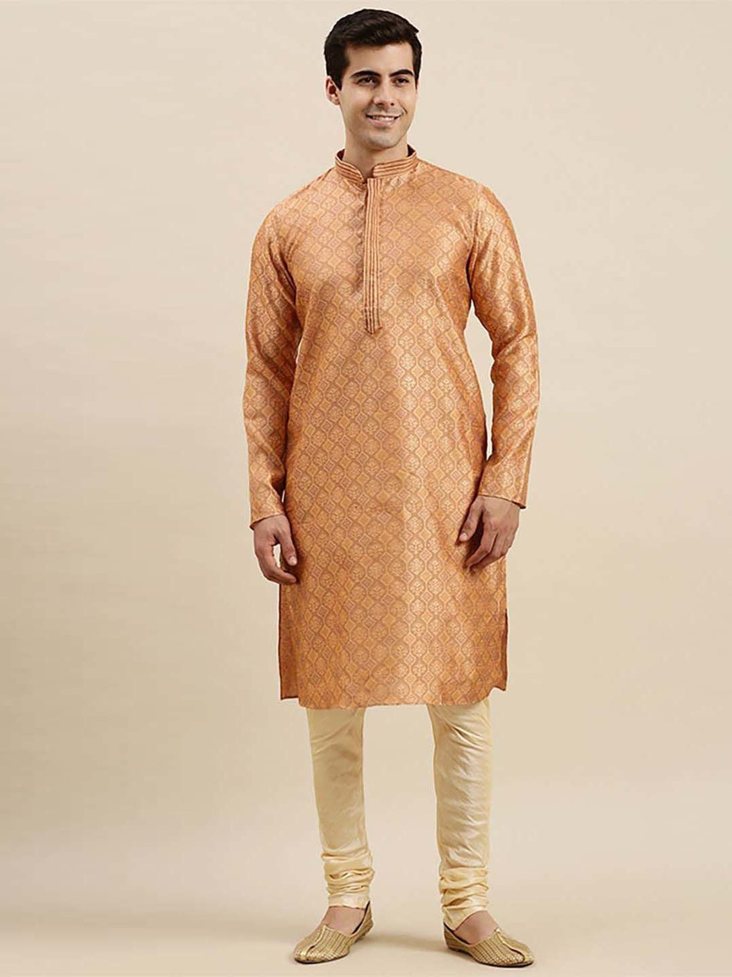 Sanwara Rust Orange & Beige  Regular Fit Self Pattern Kurta Bottom Sets