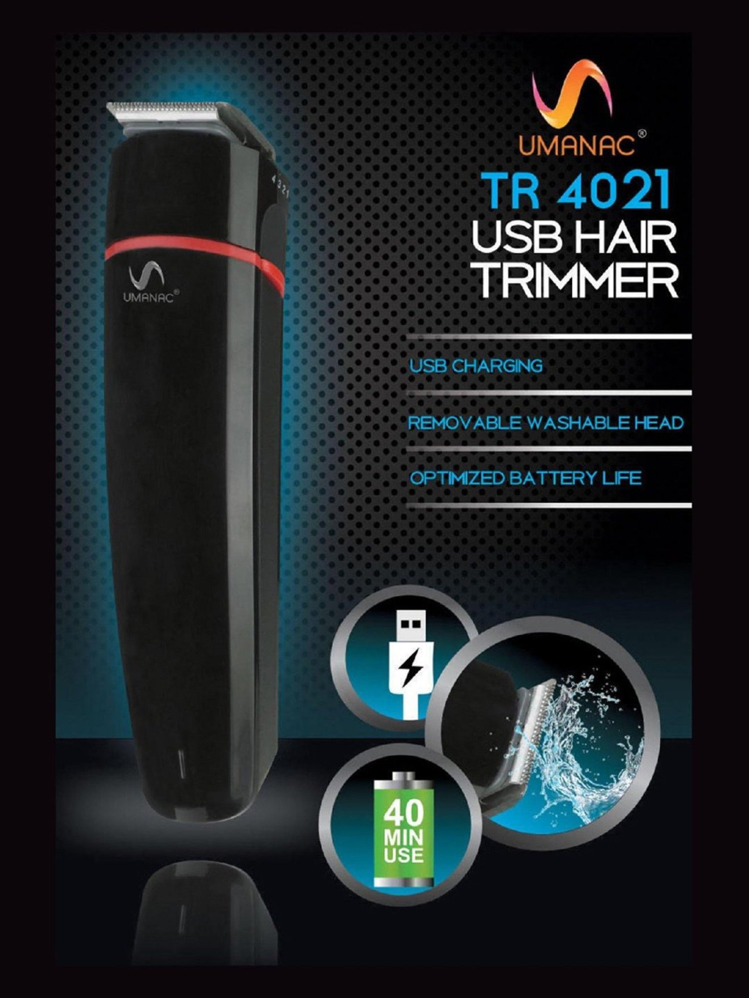 Umanac TR4021 USB Hair Trimmer (Black)