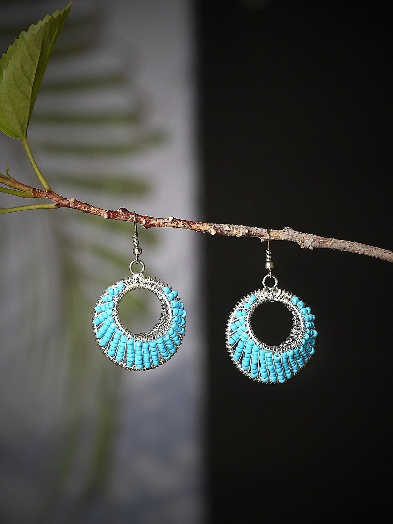 Imli Street Blue Silver Tone Beaded Dangler Earrings