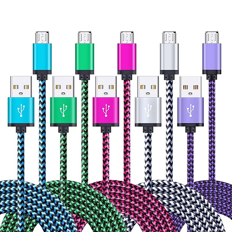 Android Charger Cable  5Pack 6ft Micro USB Cable Cord Braided Fast Charging Phone Charger for Samsung Galaxy J3 J7 S6 S7 Edge Tablet LG stylo 23 LG G3 G4 K30 K20 Plus Kindle Fire 7 8 10