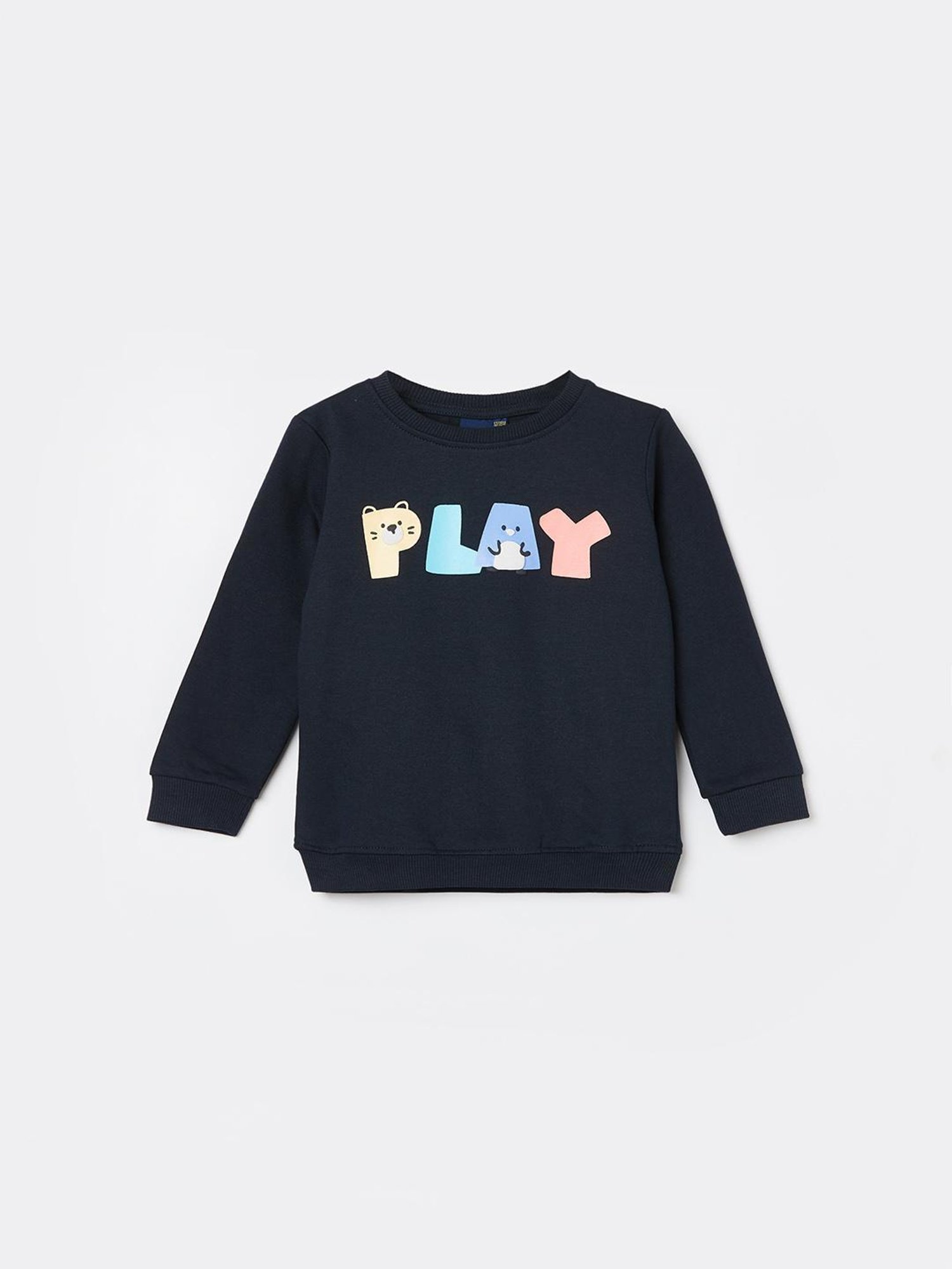 Lifestyle Blue Round Neck Full Sleeve Chest Print Cotton Sweatshirt