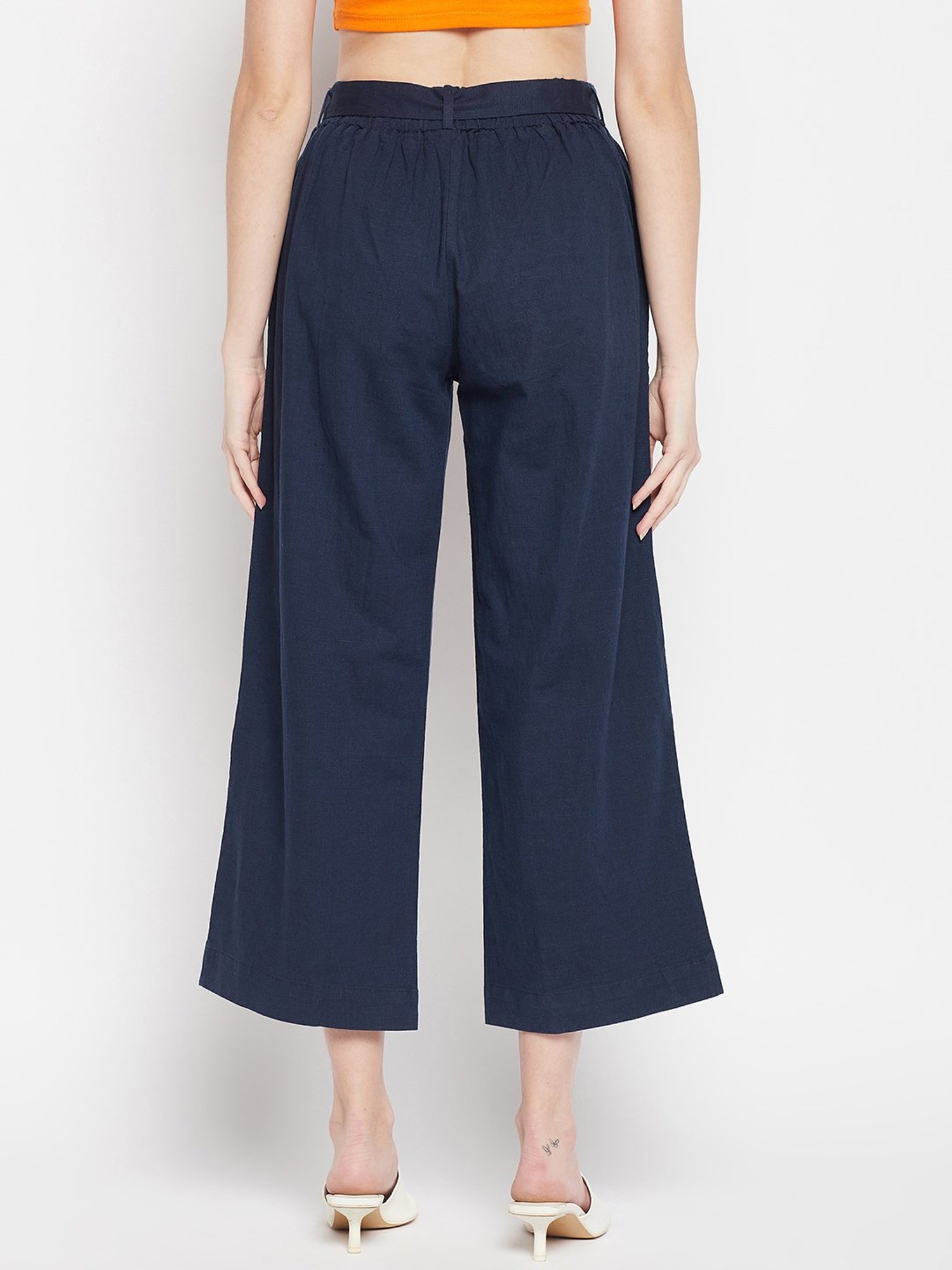 Crozo By Cantabil Navy Regular Fit Mid Rise Pants