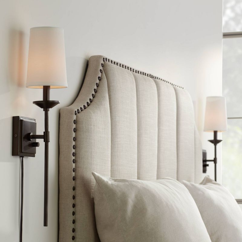 Franklin Iron Works Viola Oil-Rubbed Bronze Finish Plug-In Wall Lamps Set of 2 with Cord Covers