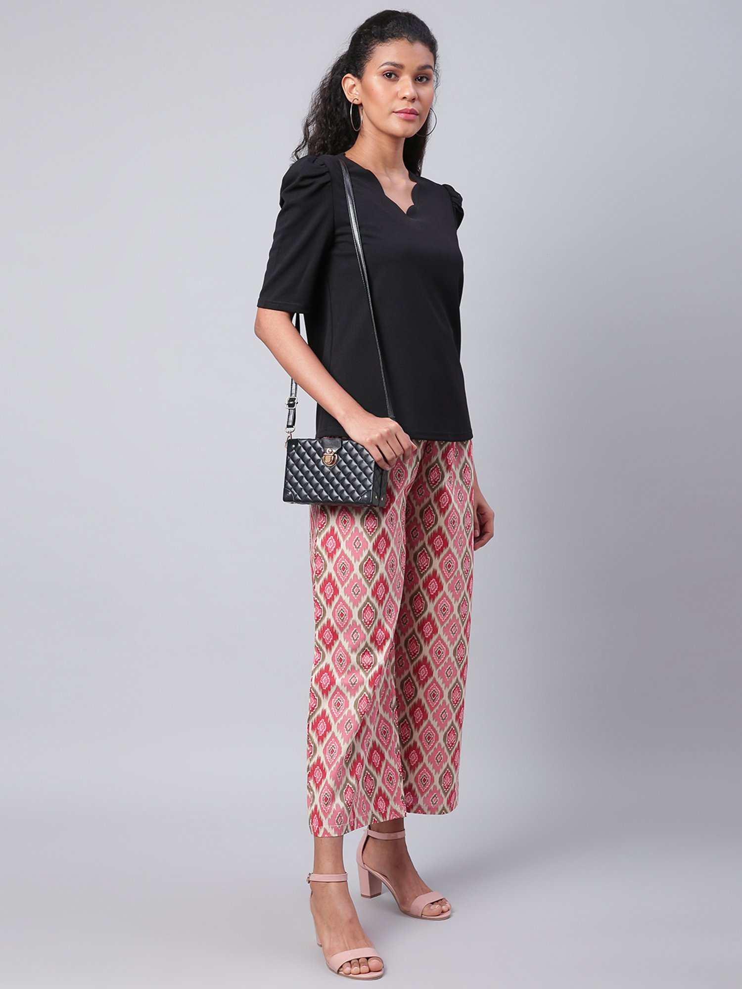 Sringam Peach Cotton Printed Palazzos