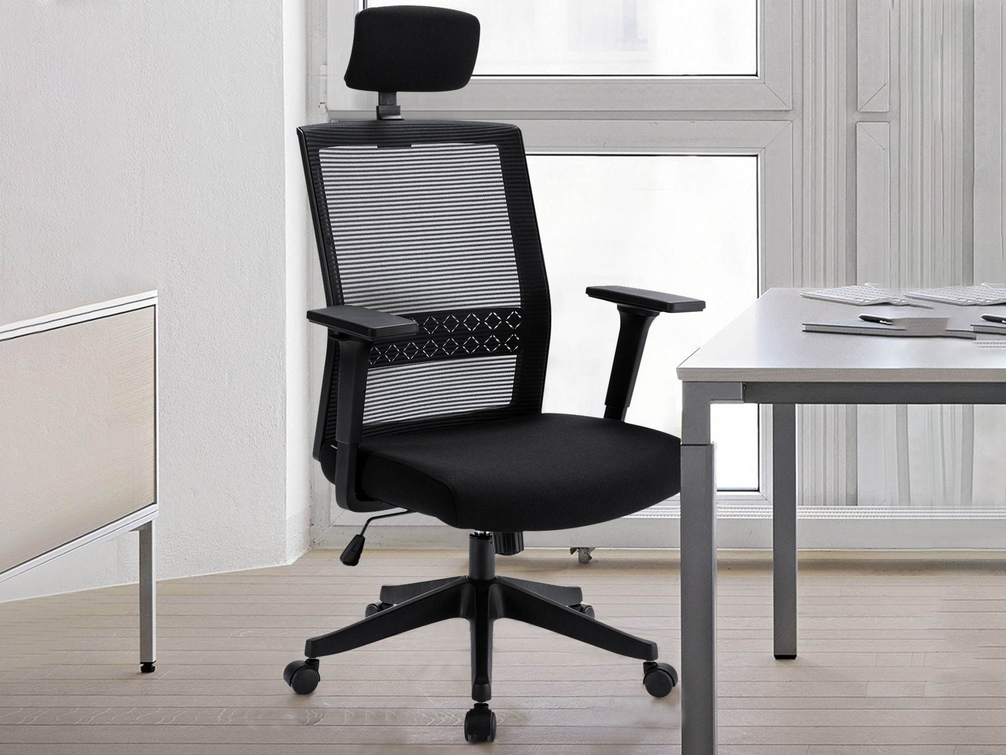 Qwork Ergonomic Office Chair Adjustable Headrest Mesh Office Chair Office Desk Chair Swivel Computer Task Chair