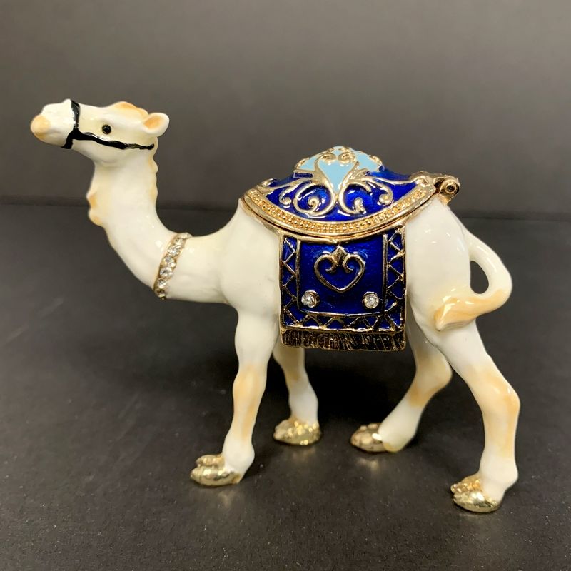 Hinged Trinket Box 2.5" White Camel Box Magnetic Saddle Hump  -  Decorative Figurines