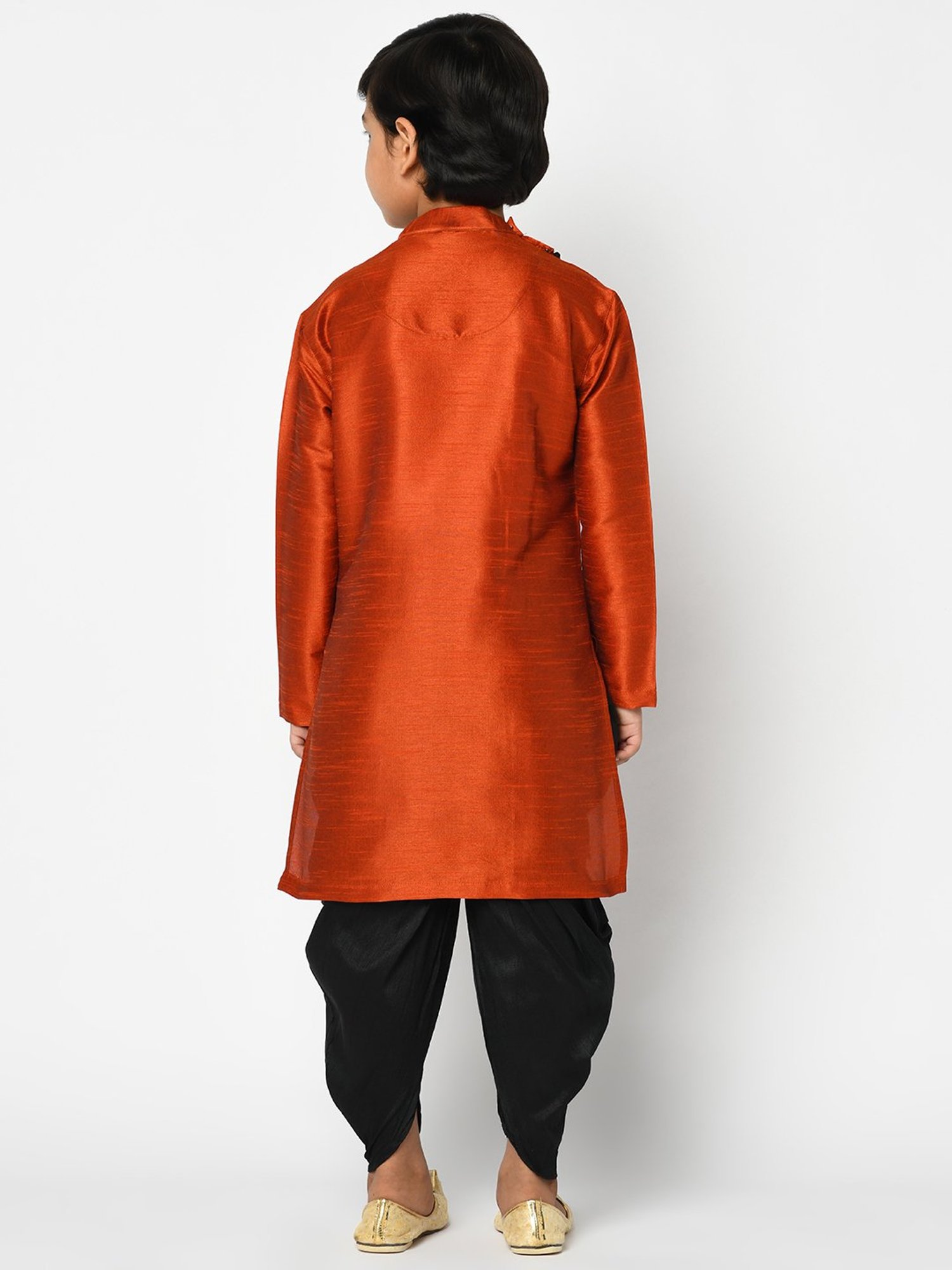 Deyann Kids Orange & Black Solid Full Sleeves Kurta with Dhoti