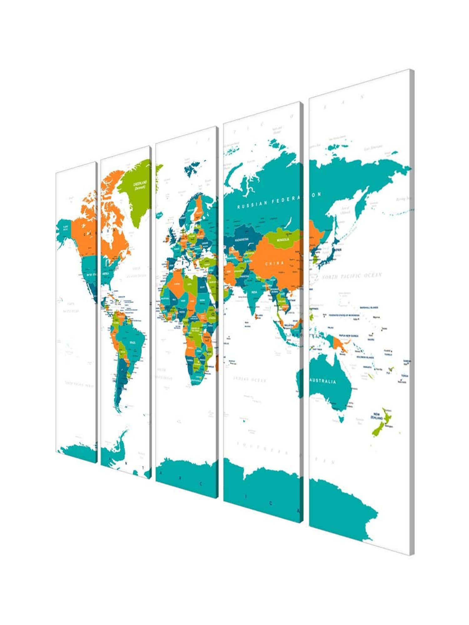 999Store Multicolor World Map Art 5 Frame MDF Paintings